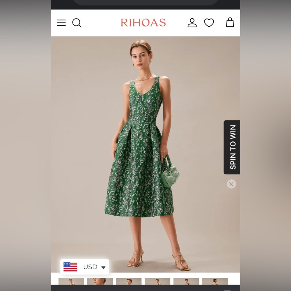 NWT Rihoas green embroidered large pleat midi dress - size Large - Picture 8 of 8